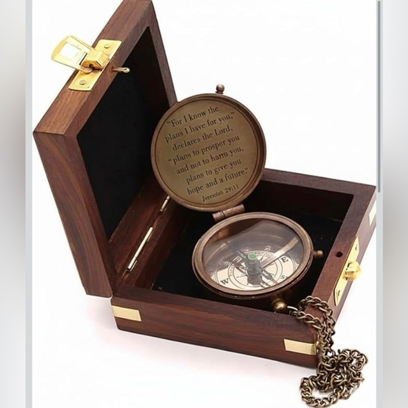 Other - Vintage Brass Compass with Wooden Box